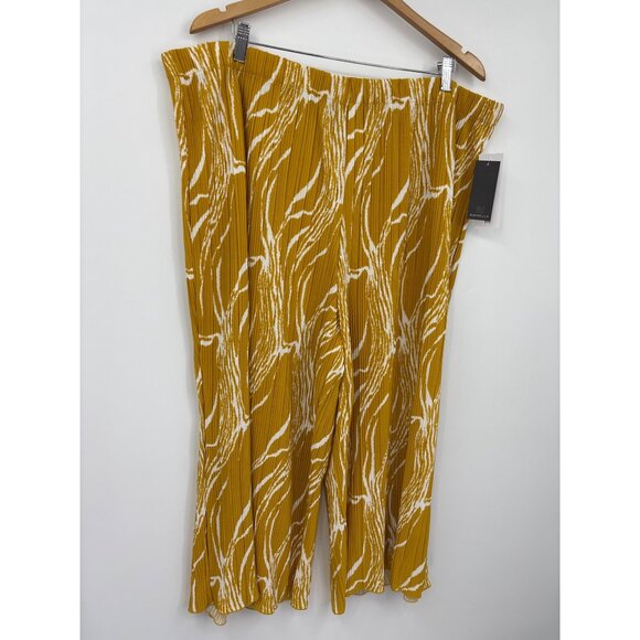 Rafaella Crop Wide Leg Crinkle Pant Golden Spice Yellow White 3X NEW - Picture 2 of 5